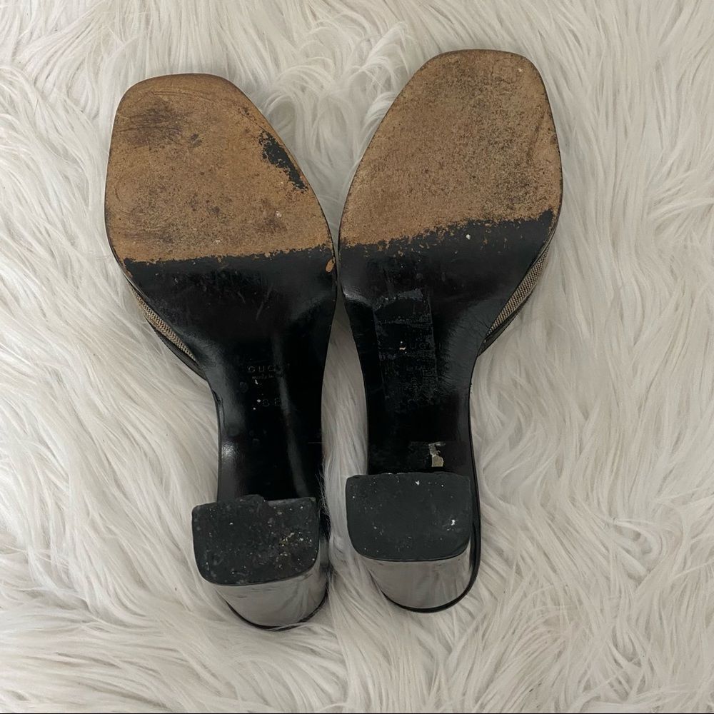 GUCCI leather trim taupe canvas open chunky heel mule 7.5 EUR 38 - Picture 11 of 13